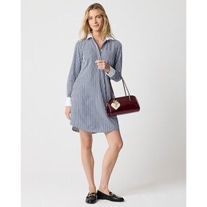 J Crew Regenerative Cotton Blue White Stripe Shirt Dress Size 14 Button Up Beach